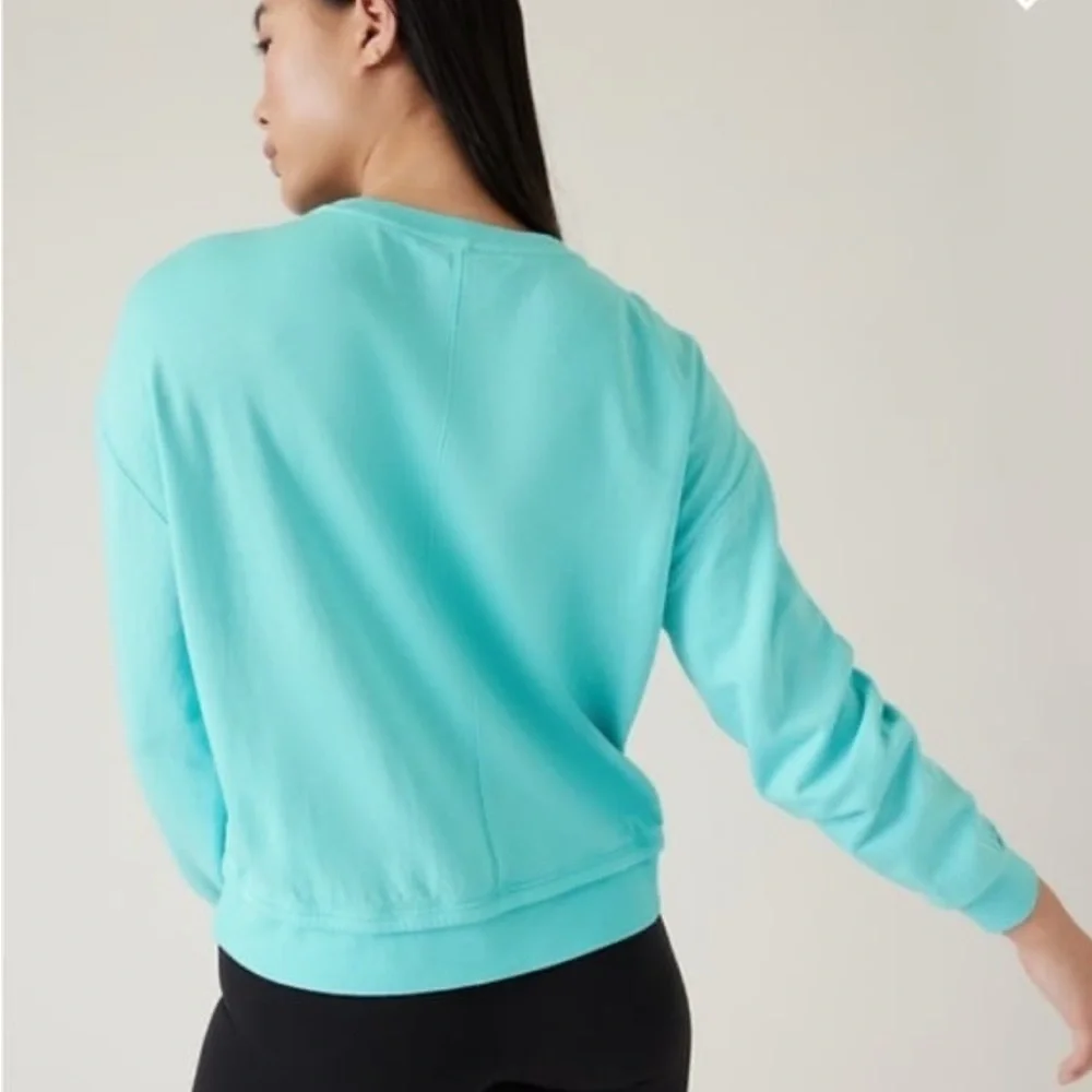 Athleta Sundown Crew Neck Sweatshirt Relaxed Fit SZ L Turquoise - Picture 2 of 9